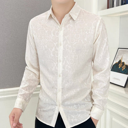 Men's Casual Printed Stretch Long Sleeve Shirt