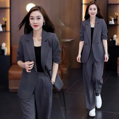 Women's Trendy Solid Color Two-Piece Outfits Blazer & Pants