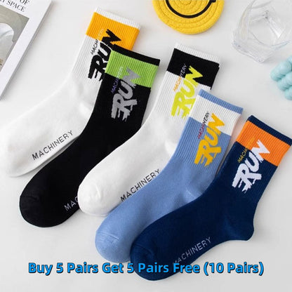 🌈 Each pair is just $1.69!🔥Buy 5 Get 5 Free Letter Blocking Mid-Calf Socks