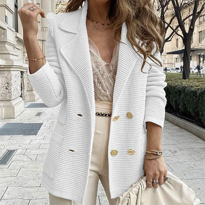 Women's Striped Textured Lapel Button Front Jacket