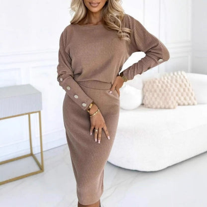 Women’s Ribbed Knit Top ＆ Skirt Two-Piece Set